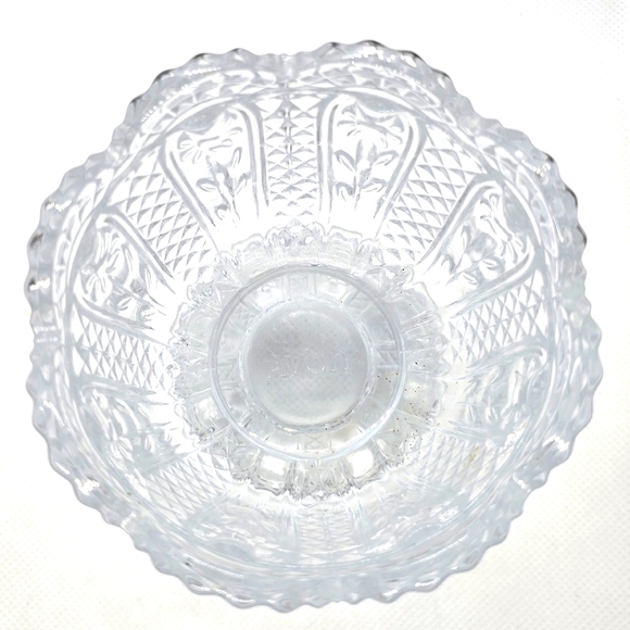 Vintage Floral Avon Glass Candle Holder Bud Vase Candy Dish Clear Glass - Picture 5 of 6